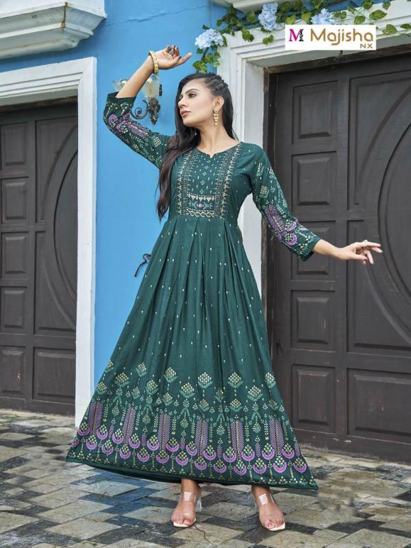 Majisha Nx Angoori 2 Fancy Wear Long Rayon  Anarkali Kurti Collection